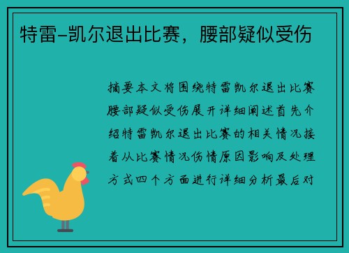 特雷-凯尔退出比赛，腰部疑似受伤